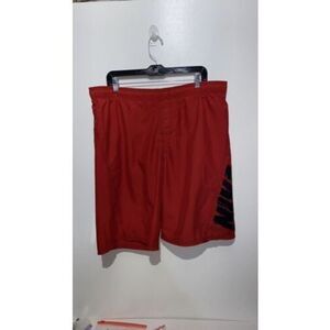 Nike Men's Red Black Graphic Lined Pull On Swim Trunks Size Large
